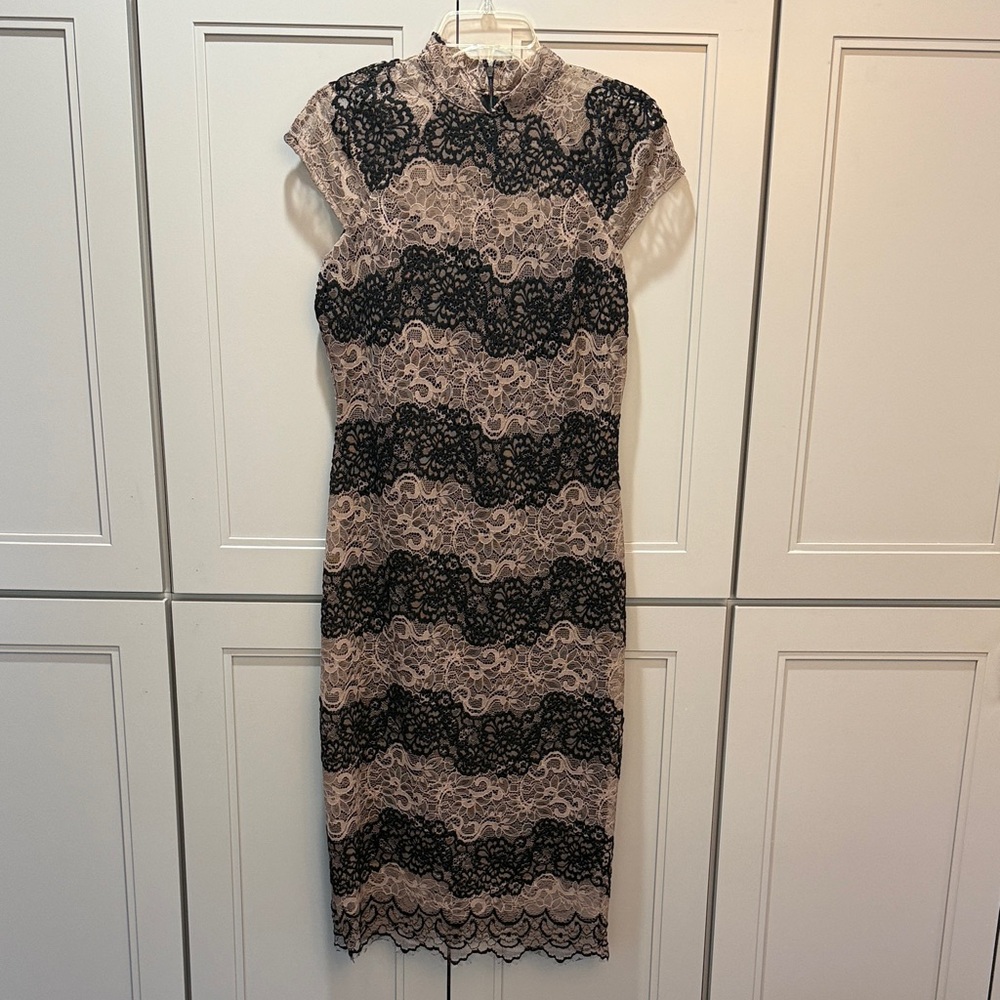 Eva Mendes Lace Dress in Black and Tan